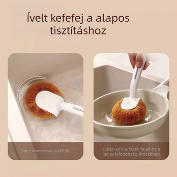 Többfunkciós konyhai tisztító kefe kókuszrosttal, hosszú nyéllel edények és tányérok mosásához, eltávolítja a foltokat és a zsírt anélkül, hogy megkarcolná az edényeket