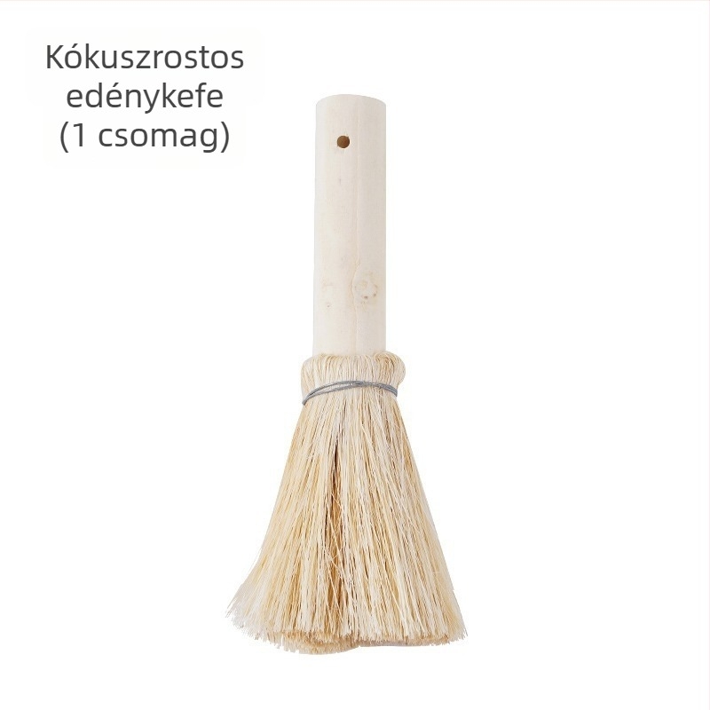 Hosszú nyelű konyhai edényecset természetes kókuszrostból, gyengéd tisztítás