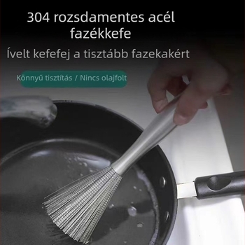Hosszú nyelű rozsdamentes acél edény- és táltisztító kefe, konyhai használatra