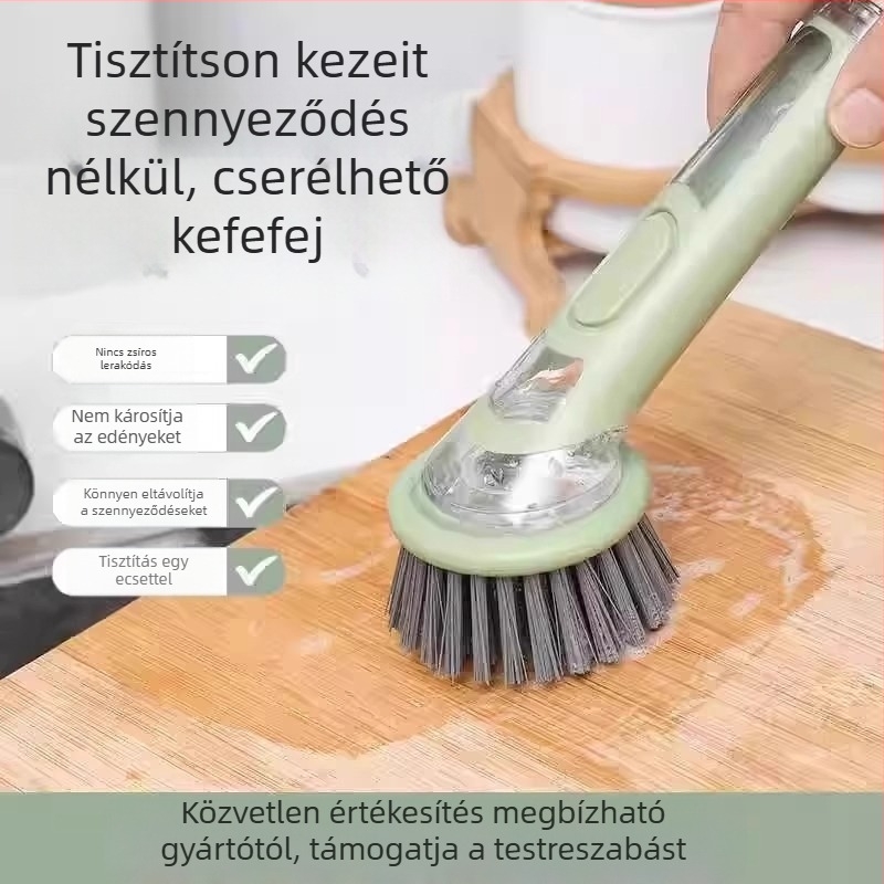 Többcélú fazék- és edénytisztító kefe folyadékadagolóval, hosszú nyélű konyhai eszköz