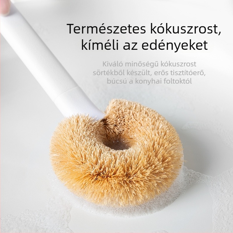 Természetes kókuszpálmarostból készült edénytisztító kefe, levehető hosszú nyéllel, japán stílus