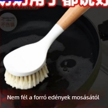 Rozsdamentes acél hosszú nyelű edény- és fazék tisztító kefe, multifunkcionális konyhai kefe nyéllel, szálak nem esnek ki
