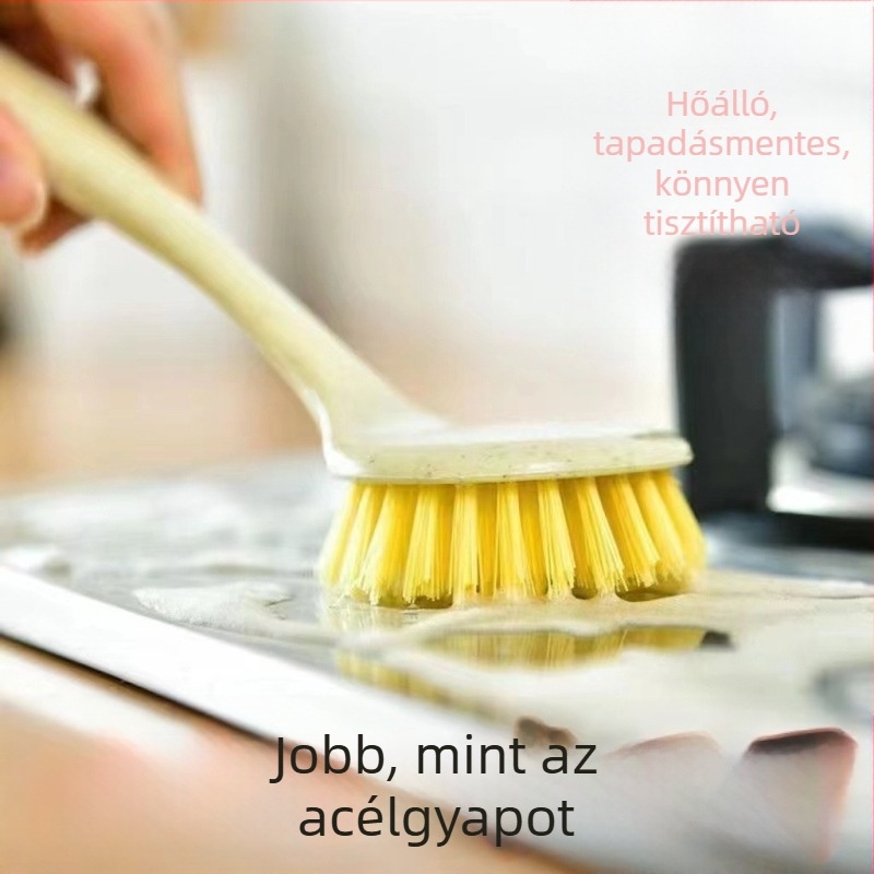 Rozsdamentes acél hosszú nyelű edény- és fazék tisztító kefe, multifunkcionális konyhai kefe nyéllel, szálak nem esnek ki