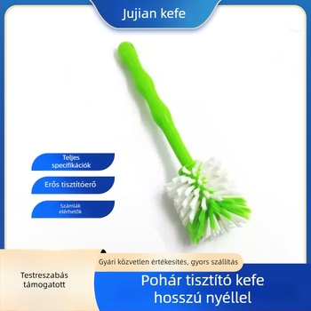 Hosszú nyélű pohártisztító kefe merev nejlon sörtékkel poharak és termosz tisztításához