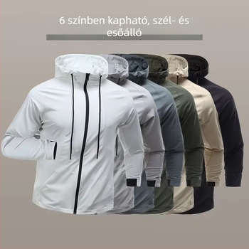 Tavaszi férfi kapucnis sportdzseki – egyszínű, lezser hoodie kültéri futáshoz és edzéshez