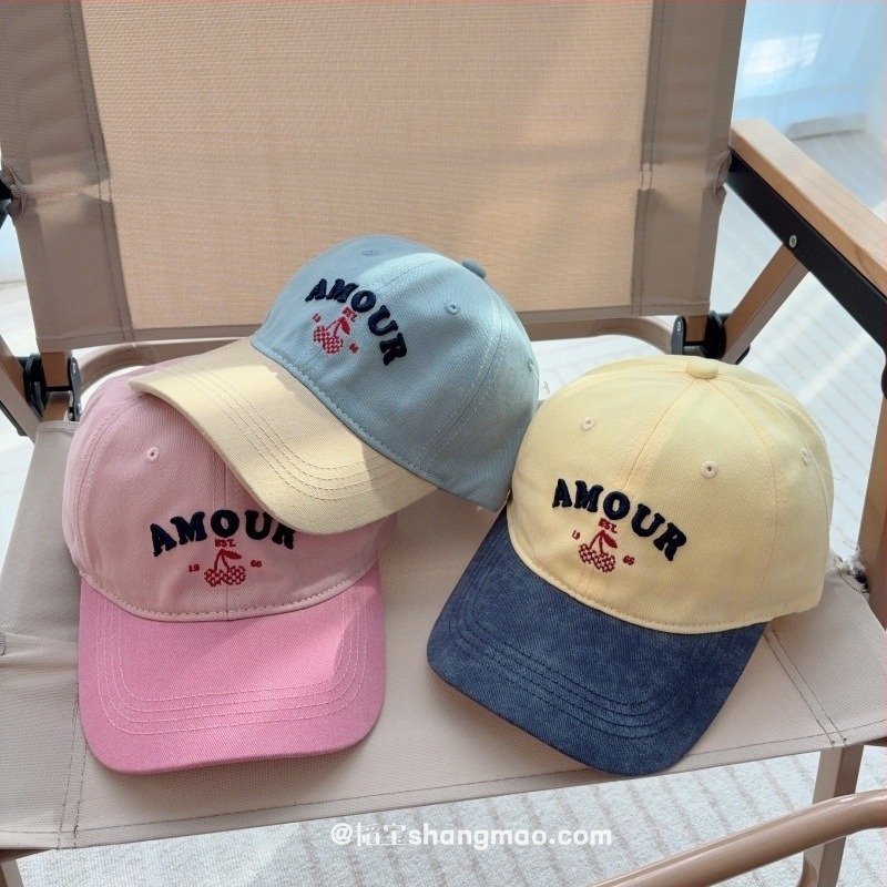Gyermekeknek készült retro színblokkolt baseball sapka, hímzett csereszny e betűvel, napvédelem, uniszex