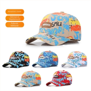 Gyerekeknek szóló street graffiti baseball sapka bőrcímkével, SMILE nyomtatás, ívelt karimával, tavasz–ősz, kültéri használatra