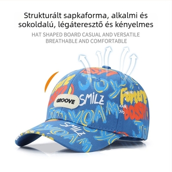 Gyerekeknek szóló street graffiti baseball sapka bőrcímkével, SMILE nyomtatás, ívelt karimával, tavasz–ősz, kültéri használatra