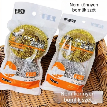 Rozsdamentes acéldrótgömbök, nagy méretűek, egyedi csomagolásban, konyhai edények és fazekak tisztítására; nem hagynak hátra részecskéket