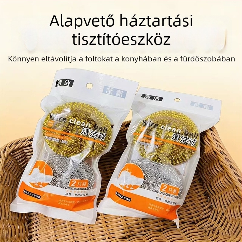 Rozsdamentes acéldrótgömbök, nagy méretűek, egyedi csomagolásban, konyhai edények és fazekak tisztítására; nem hagynak hátra részecskéket