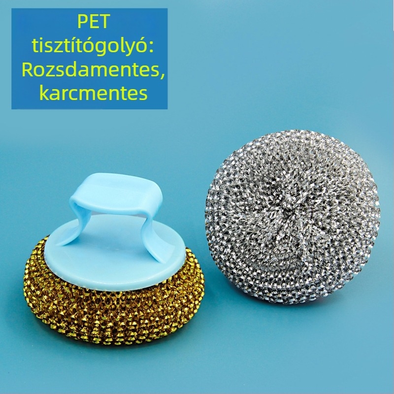 PET tisztító golyó, nem karcolja a serpenyőket, rozsdamentes acélhuzalból készült labda a konyhában