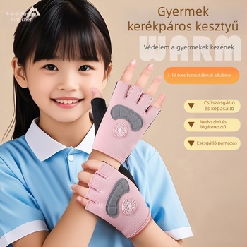Gyerekeknek félujjas kerékpáros kesztyűk, uniszex, lélegző, csúszásmentes, könnyű, tavasz–nyár, 7–14 évesek