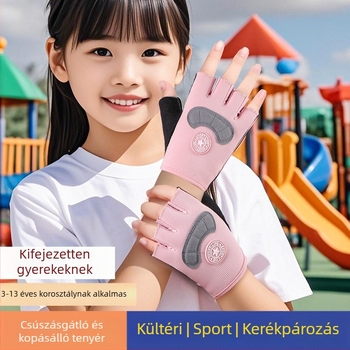 Gyerekeknek félujjas kerékpáros kesztyűk, uniszex, lélegző, csúszásmentes, könnyű, tavasz–nyár, 7–14 évesek