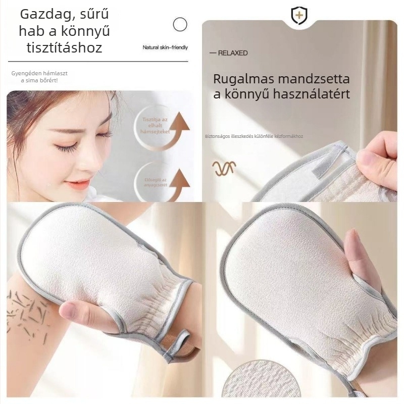 Exfoliáló fürdőkesztyű és testradírozó törölköző készlet