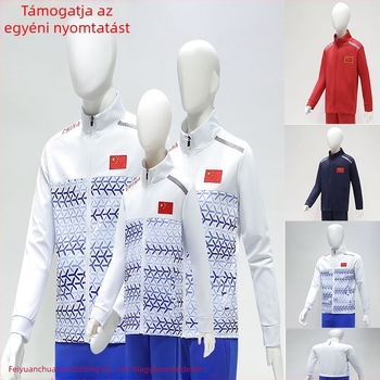 Tavasz–Ősz uniszex hosszú ujjú dzseki-cardigan álló gallérral — sportruha edzésekhez, testfelmérésekhez, edzőknek és futó csoportoknak nyomtatott mintával