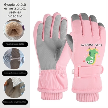 Gyerek téli síkesztyűk – melegek, vízállóak, mintás rajzfilmmel, csúszásmentes, felosztott ujjak a hóban játszáshoz