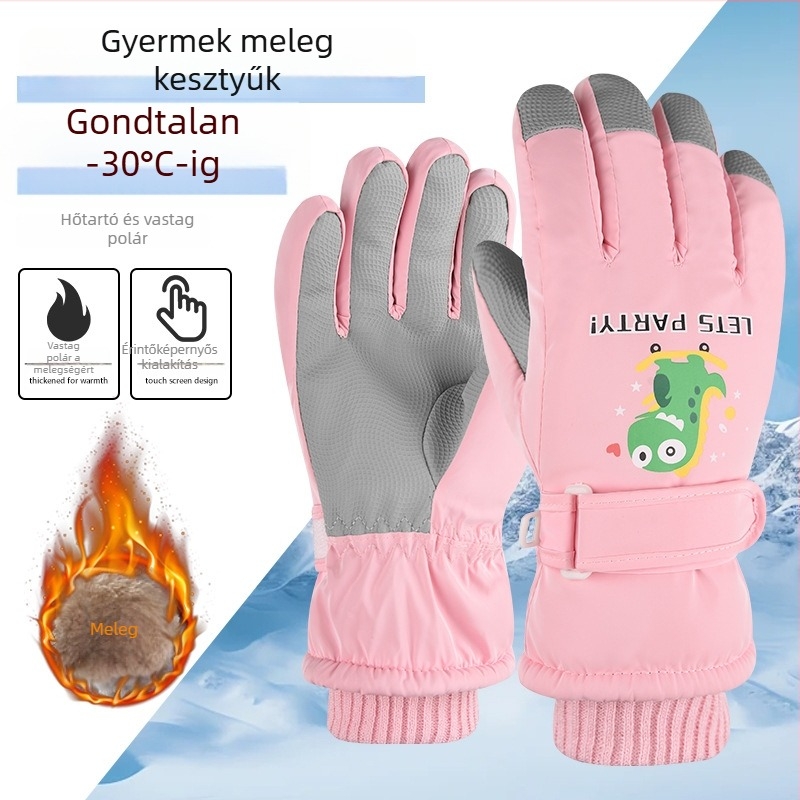 Gyerek téli síkesztyűk – melegek, vízállóak, mintás rajzfilmmel, csúszásmentes, felosztott ujjak a hóban játszáshoz