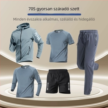 Férfi gyorsan száradó sportos szett futáshoz és edzéshez, kapucnis, hosszú ujjú, lazán szabott, négy évszakos kültéri ruházat