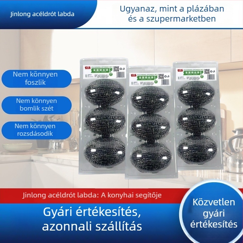 Nagy rozsdamentes acél tisztítólabda a konyhához, kifejezetten edények és fazékok tisztítására, tojás alakú