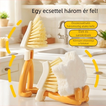 Konyhai mosogató rés tisztító ecset, összecsukható háromszög alakú fazek ecset – kímélő, karcolásmentes