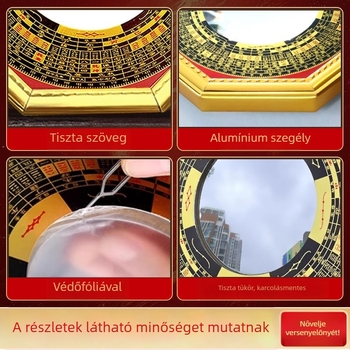 Ötvözet tükör konvex és konkáv felületekkel, nyolc trigramma dizájn – kínai stílusú otthoni díszmedál