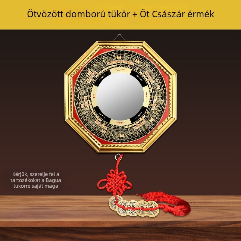 Ötvözet tükör konvex és konkáv felületekkel, nyolc trigramma dizájn – kínai stílusú otthoni díszmedál