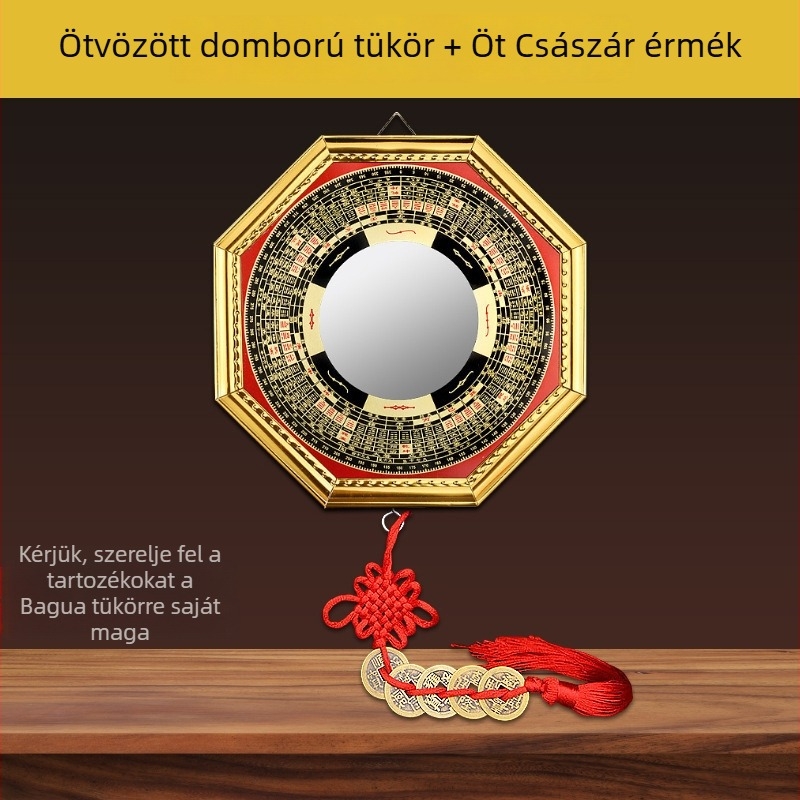 Ötvözet tükör konvex és konkáv felületekkel, nyolc trigramma dizájn – kínai stílusú otthoni díszmedál
