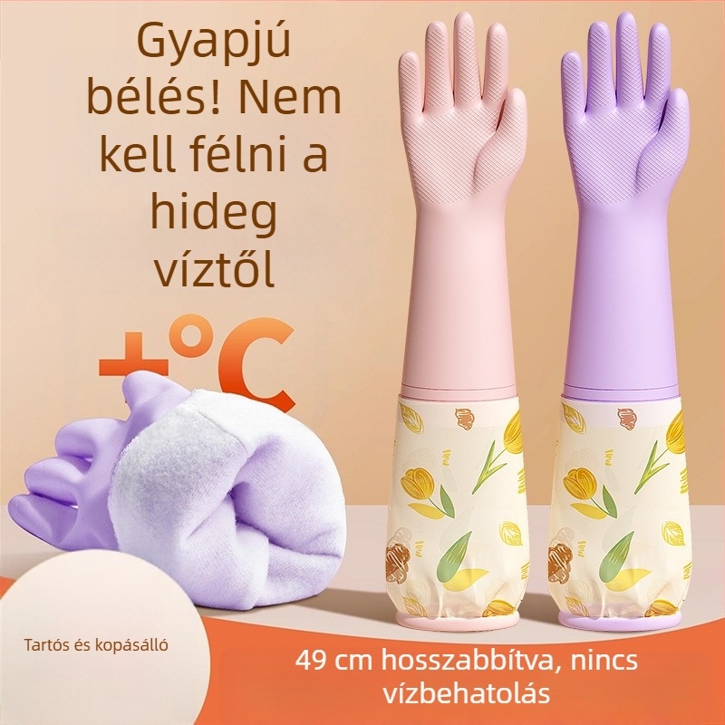 Meleg bélelt mosogatókesztyűk, vastag fleece béléssel, téli vízálló és tartósak tisztításra, mosásra és konyhai használatra