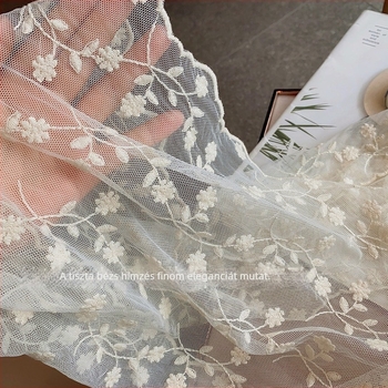 Hosszú nylon sál finom hímzéssel és csipével, könnyű női sál a tavasz–nyár időszakra, napvédelmi kendő