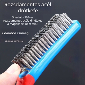 Két darab rozsdamentes acéldrótfejű kefe fa fogantyúval, rozsda eltávolítására és polírozásra