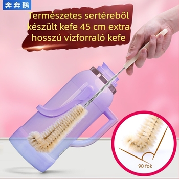 Hosszított, merev fogantyújú derékszögű kefe konyhai tisztításra; pohár- és teáskanna tisztításához, minden sarokhoz hozzáférés