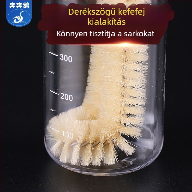 Hosszított, merev fogantyújú derékszögű kefe konyhai tisztításra; pohár- és teáskanna tisztításához, minden sarokhoz hozzáférés