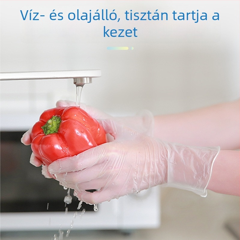 Egyszer használatos PVC kesztyű, élelmiszer-minőségű, konyha, catering, sütés és háztartási tisztítás; csúszásmentes és tapadásmentes.