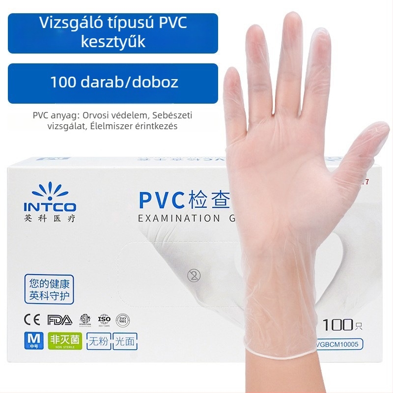 Egyszer használatos PVC kesztyű, élelmiszer-minőségű, konyha, catering, sütés és háztartási tisztítás; csúszásmentes és tapadásmentes.
