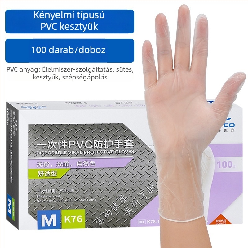 Egyszer használatos PVC kesztyű, élelmiszer-minőségű, konyha, catering, sütés és háztartási tisztítás; csúszásmentes és tapadásmentes.