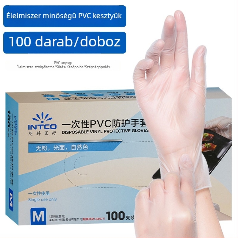 Egyszer használatos PVC kesztyű, élelmiszer-minőségű, konyha, catering, sütés és háztartási tisztítás; csúszásmentes és tapadásmentes.