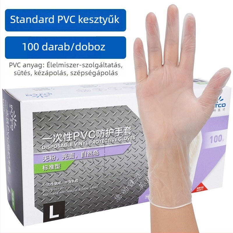Egyszer használatos PVC kesztyű, élelmiszer-minőségű, konyha, catering, sütés és háztartási tisztítás; csúszásmentes és tapadásmentes.