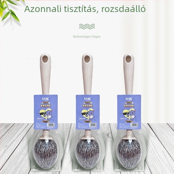 Hosszú nyeletű rozsdamentes acél edények és üvegek tisztítására szolgáló kefével, acélszál-golyóval