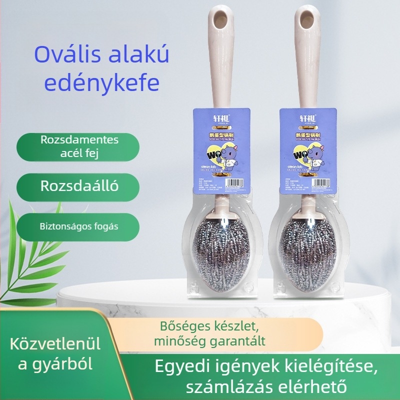 Hosszú nyeletű rozsdamentes acél edények és üvegek tisztítására szolgáló kefével, acélszál-golyóval