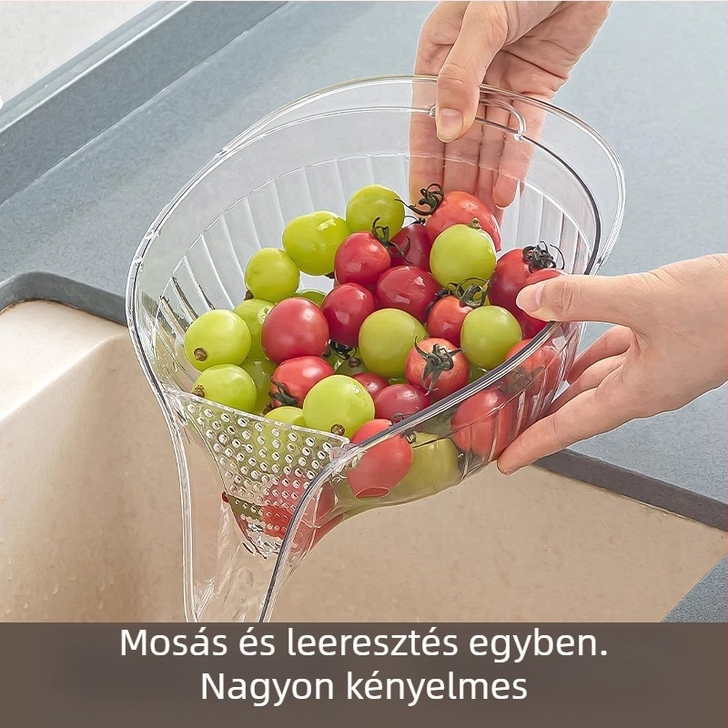 Konyhai mosókosár beépített lefolyóval, zöldségekhez, gyümölcsökhöz és rizshez
