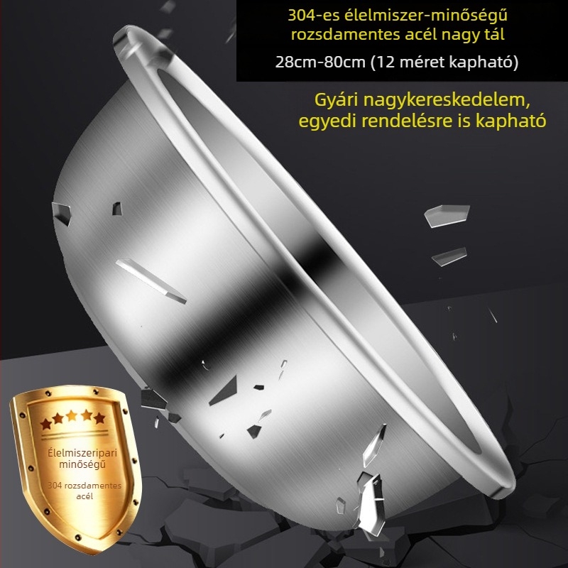 304 rozsdamentes acél edény, nagy méretű, széles peremmel, többfunkciós konyhai és háztartási mosóedény, vastag falú