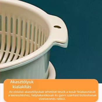 Kétszintes szárítókosár, vastagított kör alakú konyhai gyümölcs- és zöldségmosó, műanyag háztartási mosóedény nyomtatási lehetőséggel