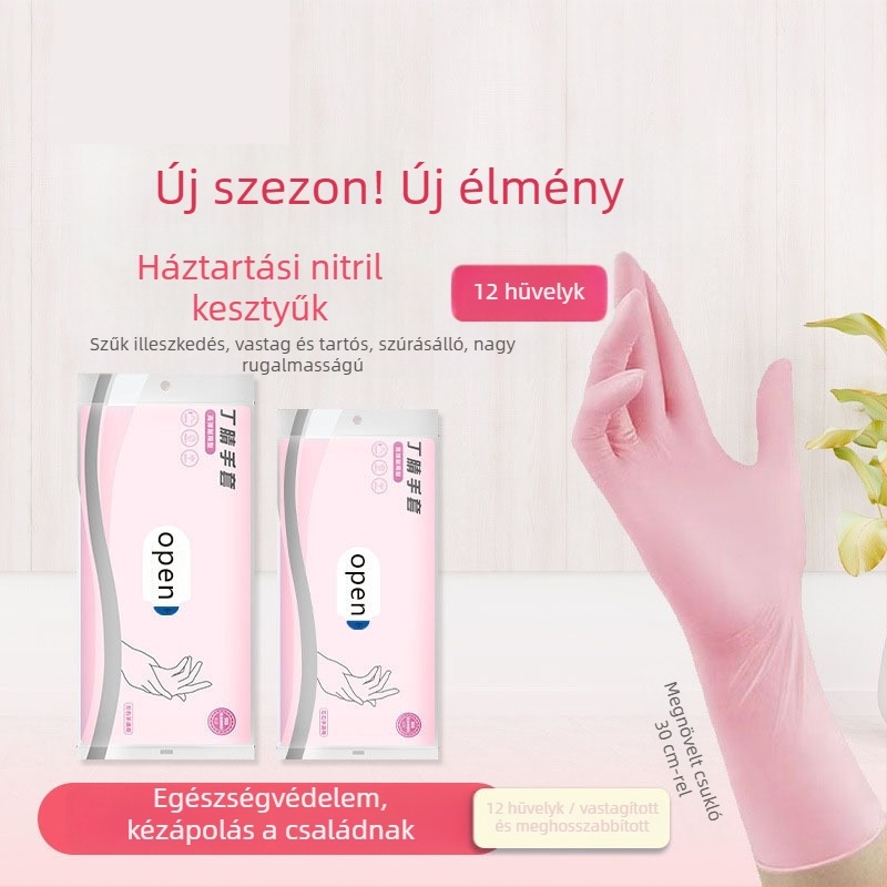 Élelmiszer-minőségű nitril kesztyűk háztartási használatra – vastagabb és hosszabb kivitel, vízálló, csúszásmentes, mosogatáshoz és edények tisztításához