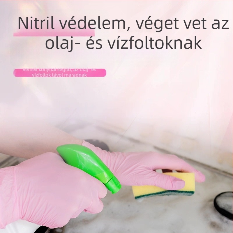 Élelmiszer-minőségű nitril kesztyűk háztartási használatra – vastagabb és hosszabb kivitel, vízálló, csúszásmentes, mosogatáshoz és edények tisztításához