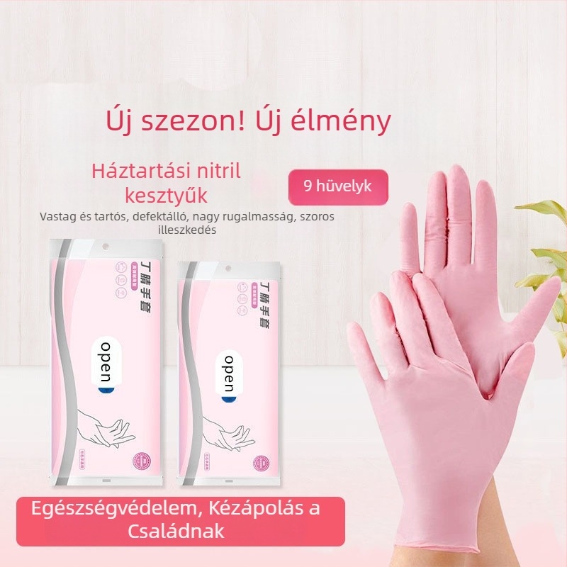 Élelmiszer-minőségű nitril kesztyűk háztartási használatra – vastagabb és hosszabb kivitel, vízálló, csúszásmentes, mosogatáshoz és edények tisztításához