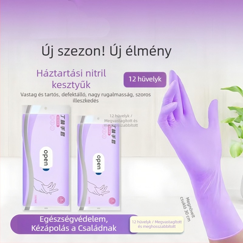 Élelmiszer-minőségű nitril kesztyűk háztartási használatra – vastagabb és hosszabb kivitel, vízálló, csúszásmentes, mosogatáshoz és edények tisztításához