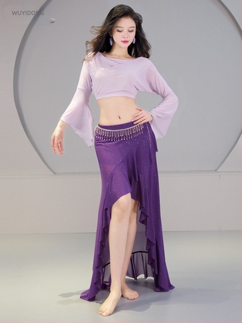 Belly Dance jelmez 2025 — eredeti, szexi hálós anyag, drapírozott gallér, karcsúsító készlet edzésre és keleti tánc előadáshoz