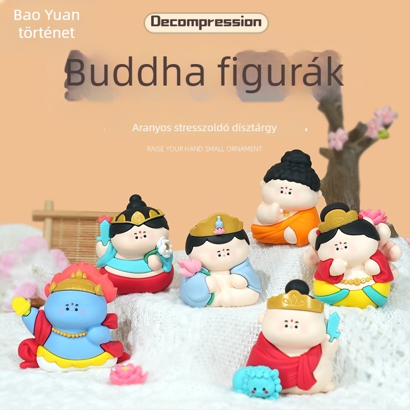 Kis Bodhisattva figurka – aranyos buddhista stílus, templomi dísz gyantából, esésálló