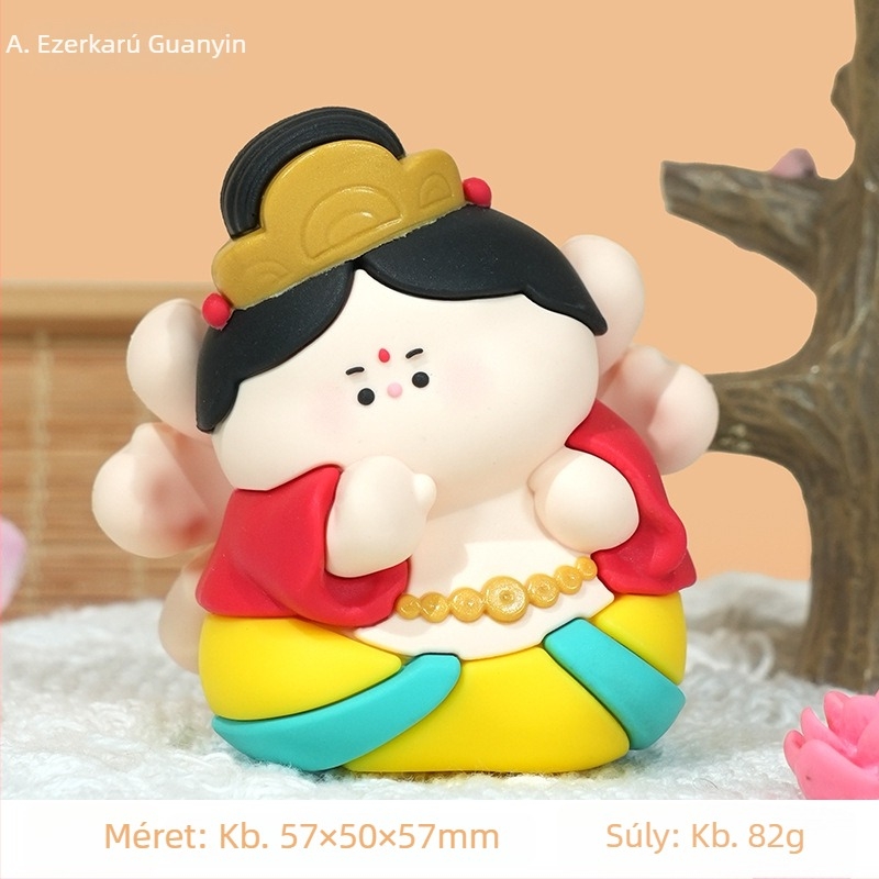Kis Bodhisattva figurka – aranyos buddhista stílus, templomi dísz gyantából, esésálló