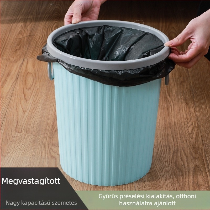 Háztartási kuka, nagy kapacitású, hengeres forma, csíkos mintázat, nyomógyűrűvel, új stílus
